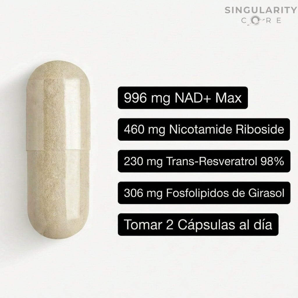 NAD+ Max Nicotinamida Ribósido + Trans-Resveratrol - Energía Celular y Envejecimiento Saludable - 60 Cápsulas