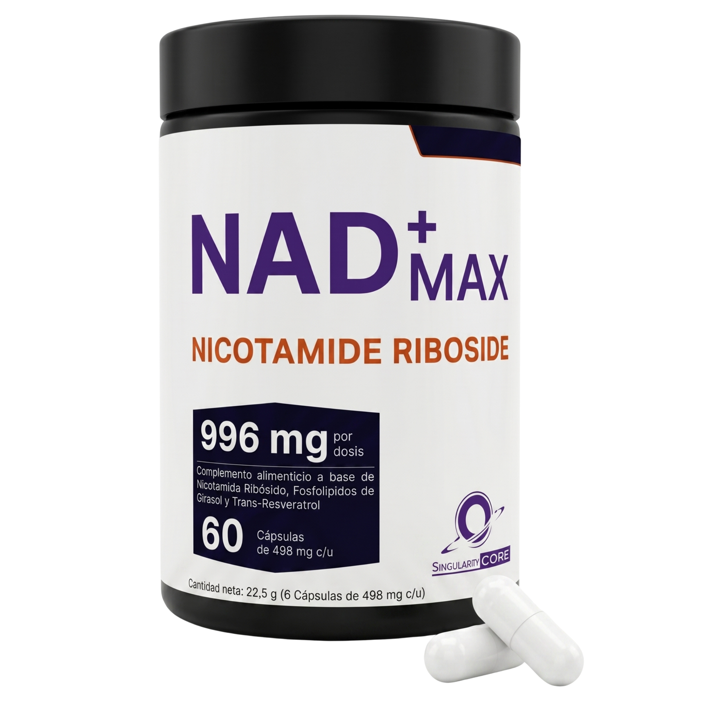 NAD+ Max Nicotinamida Ribósido + Trans-Resveratrol - Energía Celular y Envejecimiento Saludable - 60 Cápsulas